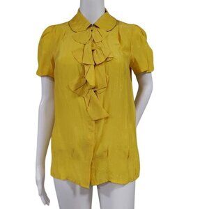 Juicy Couture Silk Twee Prairie Whimsy Puff Sleeve Blouse Top Butter Yellow S